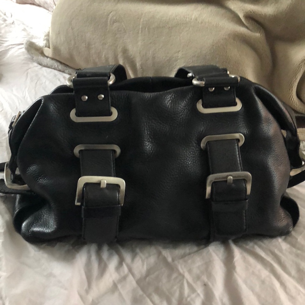 Kenneth Cole black leather Buckle bag